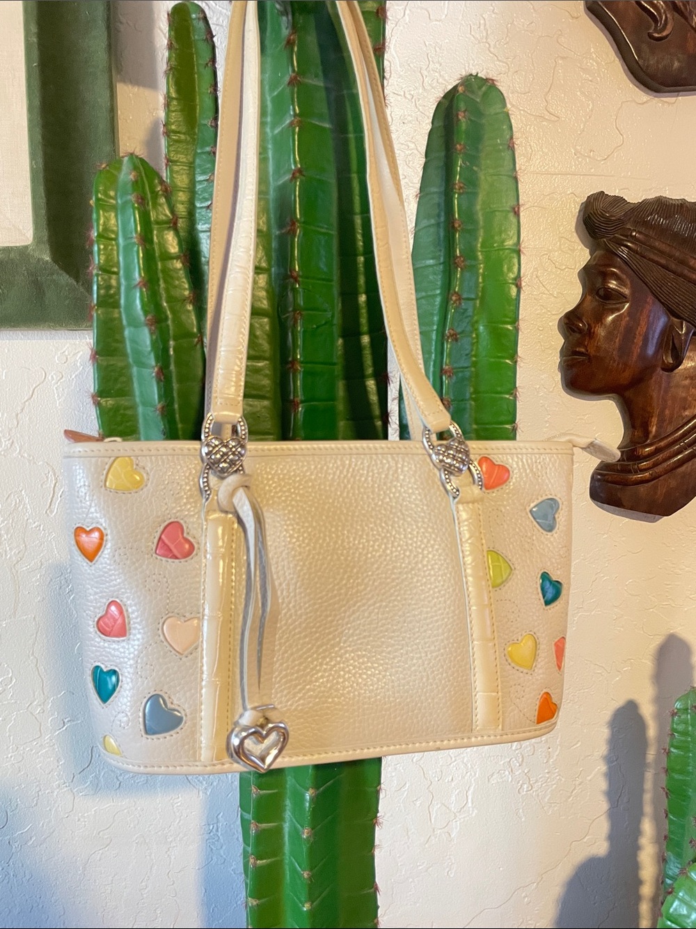 Brighton Fresca Ivory Leather Purse with Hearts